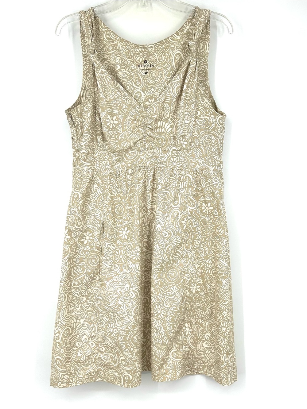 Athleta Nearly Knotical Dress Sleeveless Tan Cream